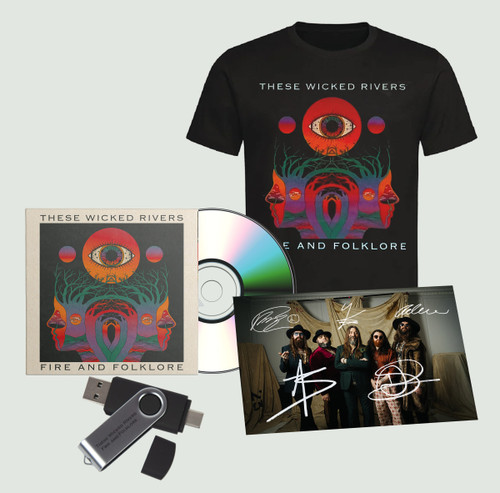These Wicked Rivers 'Fire And Folklore' USB, CD & Womens Fitted Black T-Shirt Bundle + Exclusive Signed Photo Card