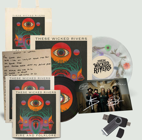 These Wicked Rivers 'Fire And Folklore' LP Flower Vinyl, USB, CD, Lyrics, Tote Bag & Booklet Bundle + Exclusive Signed Photo Card