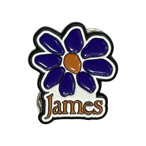 James 'Orange Logo Purple Daisy' Pin Badge