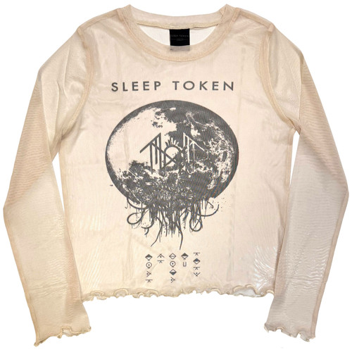 Sleep Token 'Take Me Back To Eden' (Natural) Womens Fitted Long Sleeve Mesh Crop Top