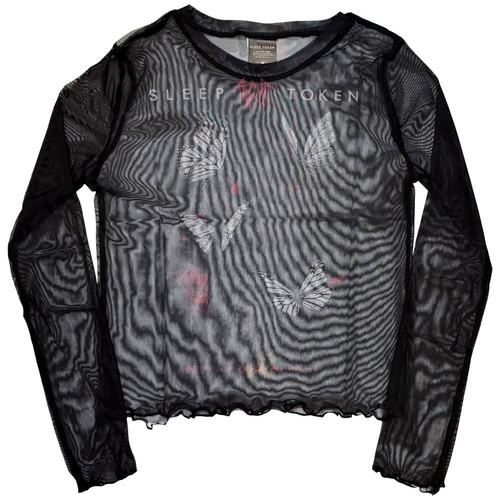 Sleep Token 'Butterflies' (Black) Womens Fitted Long Sleeve Mesh Crop Top