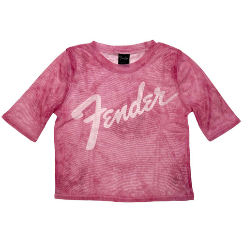 Fender 'Classic Logo' (Pink) Womens Fitted Mesh Crop Top