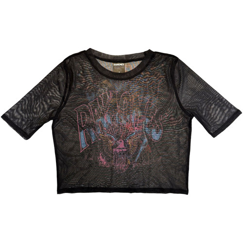 Ramones 'Graffiti Illustration' (Black) Womens Fitted Mesh Crop Top