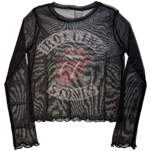 The Rolling Stones 'Tour 78' (Black) Womens Fitted Long Sleeve Mesh Crop Top