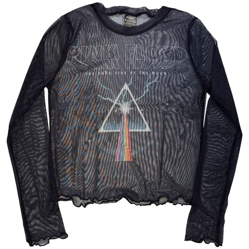 Pink Floyd 'Lightning Prism' (Navy Blue) Womens Fitted Long Sleeve Mesh Crop Top