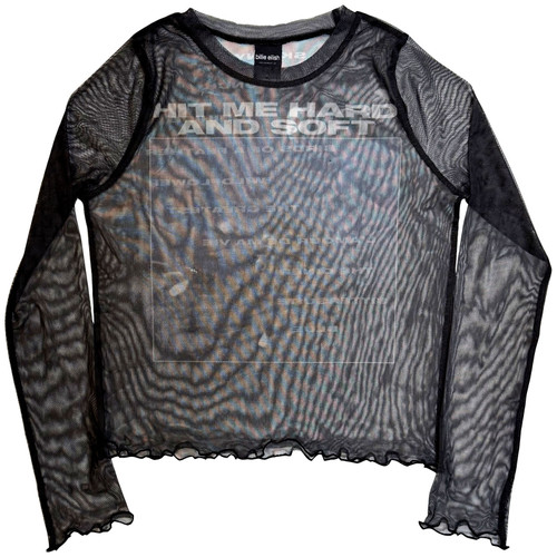 Billie Eilish 'HMHAS Tracklist' (Black) Womens Fitted Long Sleeve Mesh Crop Top
