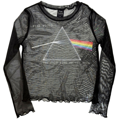 Pink Floyd 'DSOTM Courier' (Black) Womens Fitted Long Sleeve Mesh Crop Top