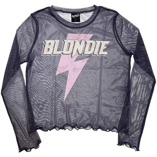 Blondie 'Lightning Strike' (Purple) Womens Fitted Long Sleeve Mesh Crop Top