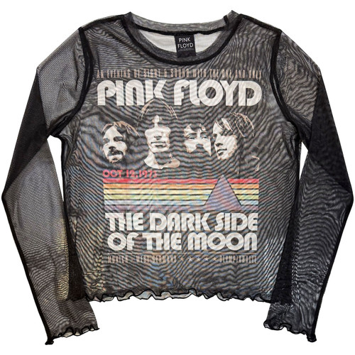 Pink Floyd 'Vintage Stripes' (Black) Womens Fitted Long Sleeve Mesh Crop Top