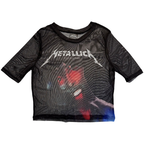 Metallica 'Moth Into Flame' (Black) Womens Fitted Mesh Crop Top