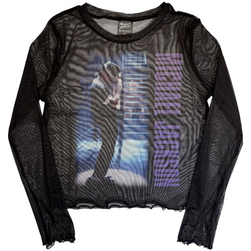 Michael Jackson 'Beat It' (Black) Womens Fitted Long Sleeve Mesh Crop Top