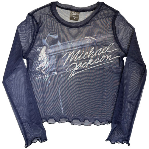 Michael Jackson 'Blurred' (Blue) Womens Fitted Long Sleeve Mesh Crop Top