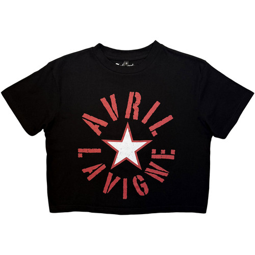Avril Lavigne 'Stencil Logo' (Black) Womens Fitted Crop Top