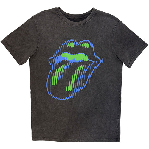 The Rolling Stones 'Distorted Tongue' (Charcoal Grey) Stone Wash Limited Edition T-Shirt