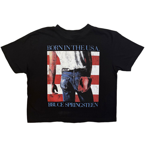 Bruce Springsteen 'Born In The USA' (Black) Womens Fitted Crop Top