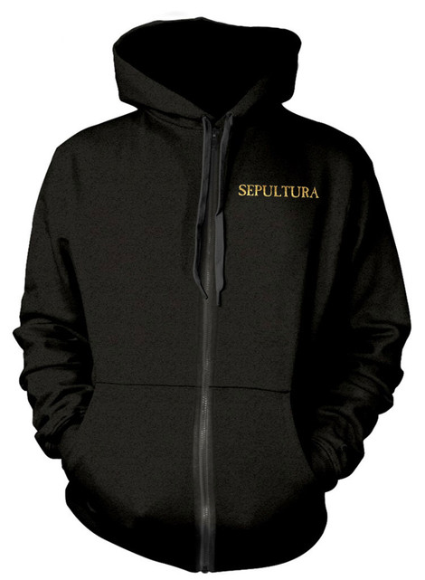 Sepultura 'Discography' (Black) Zip Up Hoodie Front