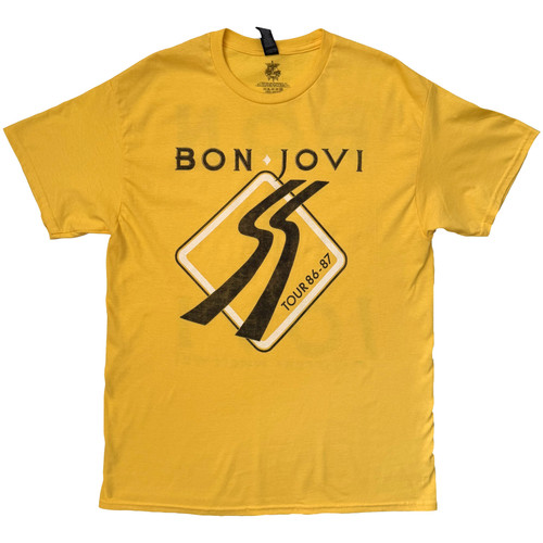Bon Jovi 'Tour '87 Road Sign' (Yellow) T-Shirt