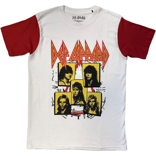 Def Leppard 'Band Frame' (Red & White) Raglan T-Shirt