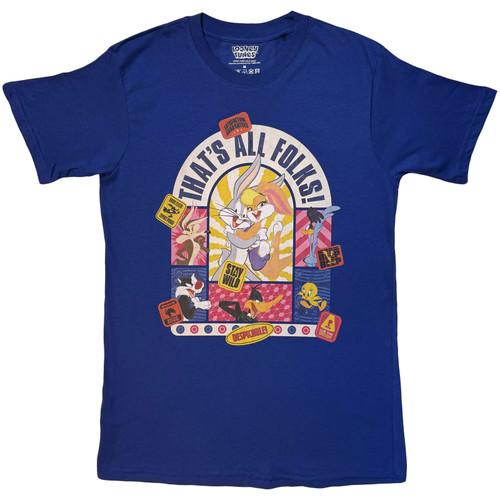 Looney Tunes 'That's All Folks Cartoon Stamps' (Navy Blue) T-Shirt