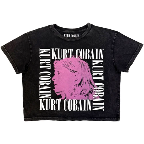 Kurt Cobain 'Head Shot Frame' (Charcoal Grey) Womens Fitted Stone Wash Crop Top