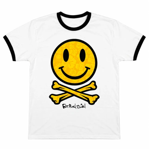 Fatboy Slim 'Hawaiian Happy Face' (White) Ringer T-Shirt