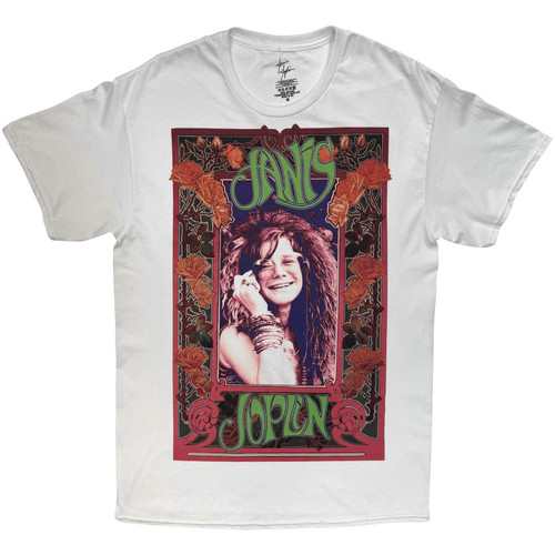 Janis Joplin 'Rose Border' (White) T-Shirt
