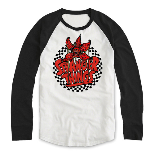 Stranger Things 'Checkered Circle Ls' (White/Black) Baseball Shirt