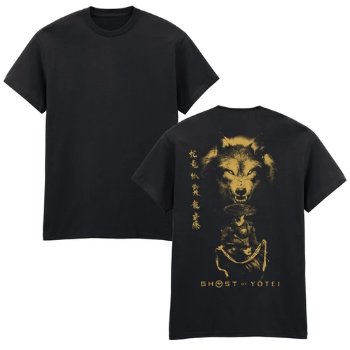 Ghost of Yotei 'Wolf Montage Gold' (Black) T-Shirt