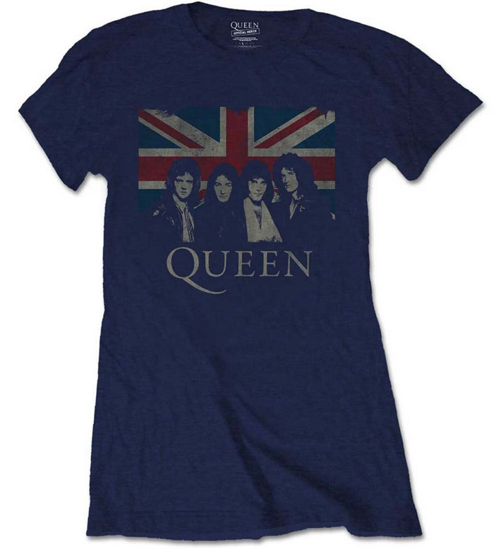Queen 'Vintage Union Jack' (Navy) Womens Fitted T-Shirt