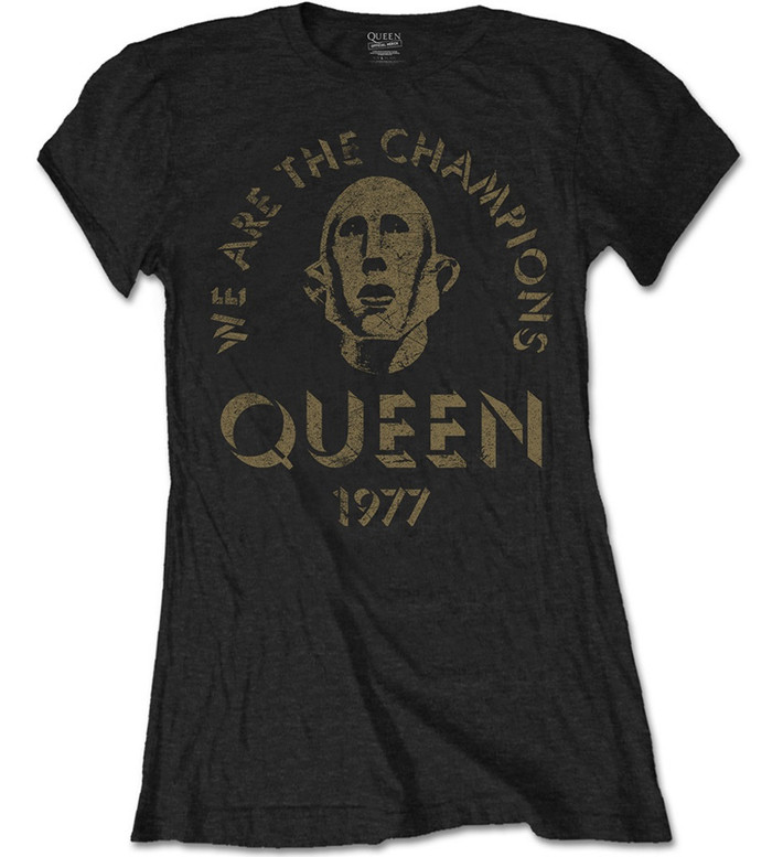 Queen 'We Are The Champions' (Black) Womens Fitted T-Shirt