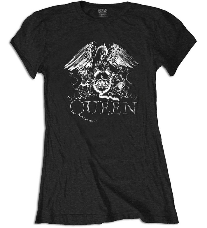 Queen 'Crest Logo Diamante' (Black) Womens Fitted T-Shirt