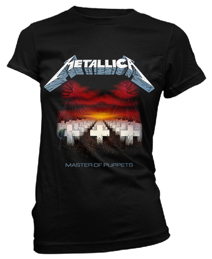 週末限定。LLICA Master of Puppets Tシャツ Metallica 'Master Of Puppets Tracks' (Black) Womens Fitted T-Shirt