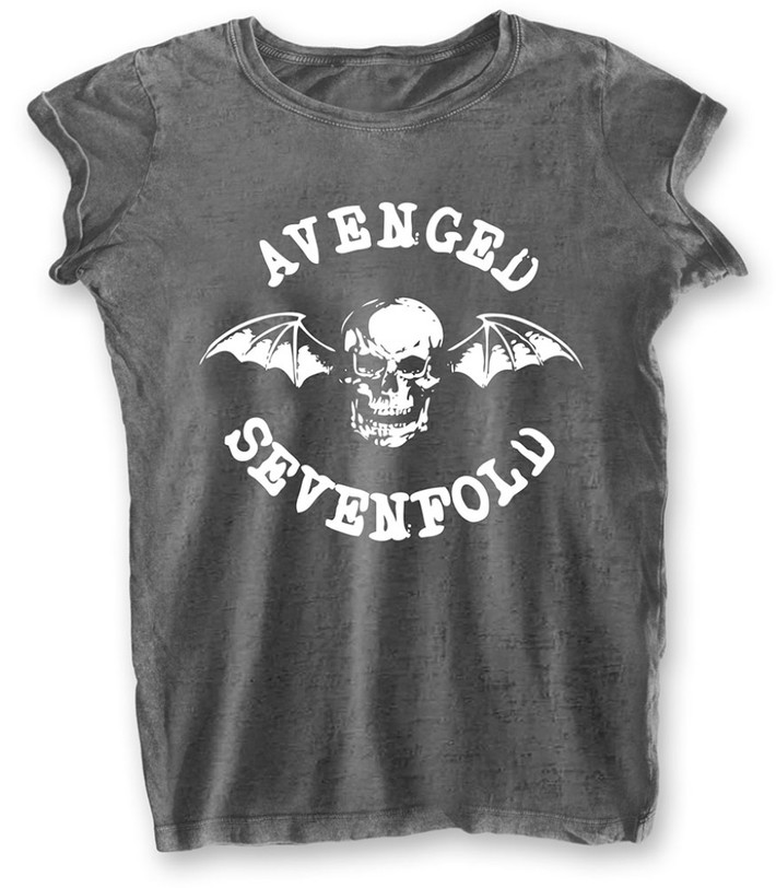 Avenged Sevenfold 'Deathbat' (Grey) Womens Burnout T-Shirt