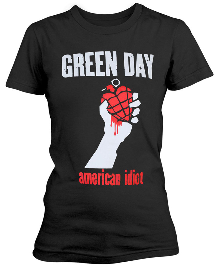 Green Day 'American Idiot Heart' (Black) Womens Fitted T-Shirt Front