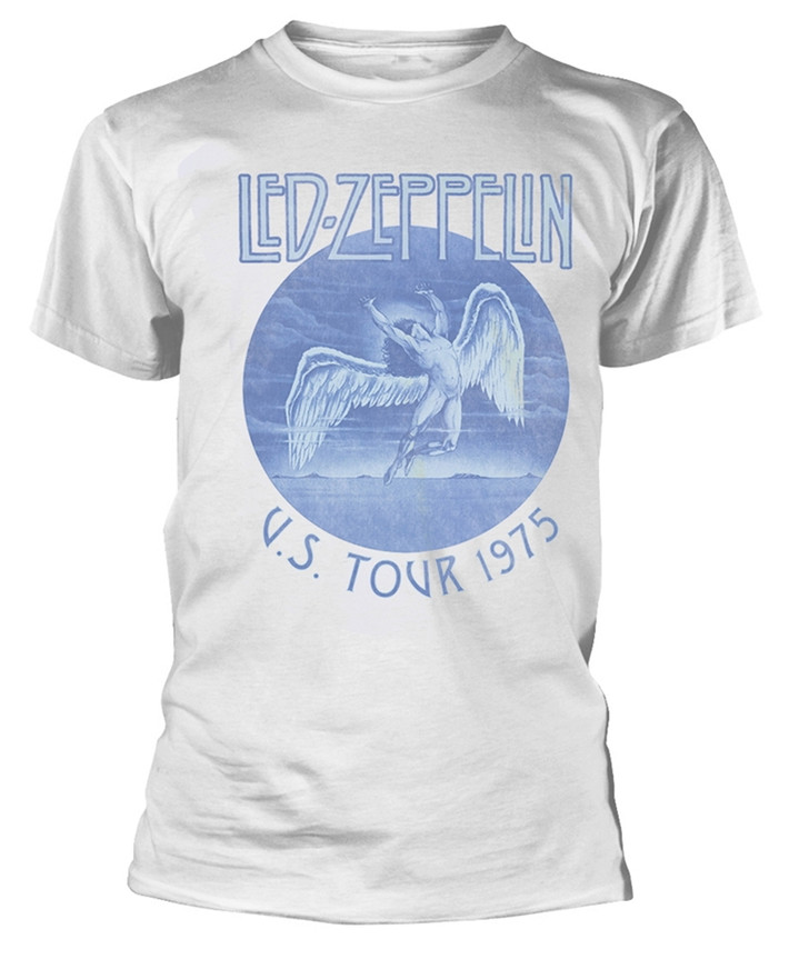 Led Zeppelin 'Tour 75 Blue Wash' (White) T-Shirt