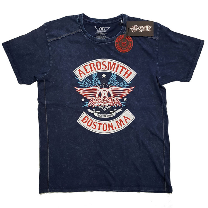 Aerosmith 'Boston Pride' (Blue) Snow Wash T-Shirt