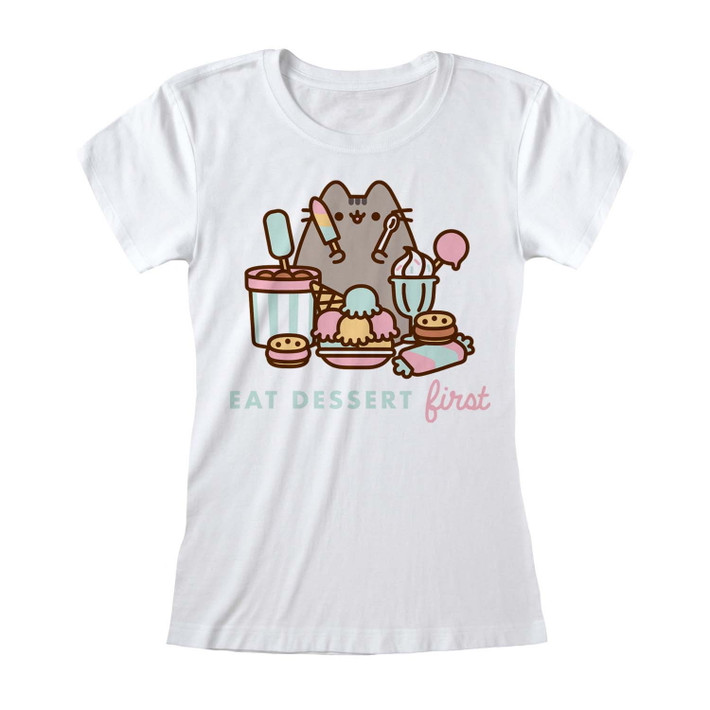 Pusheen 'Eat Dessert First' (White) Womens Fitted T-Shirt