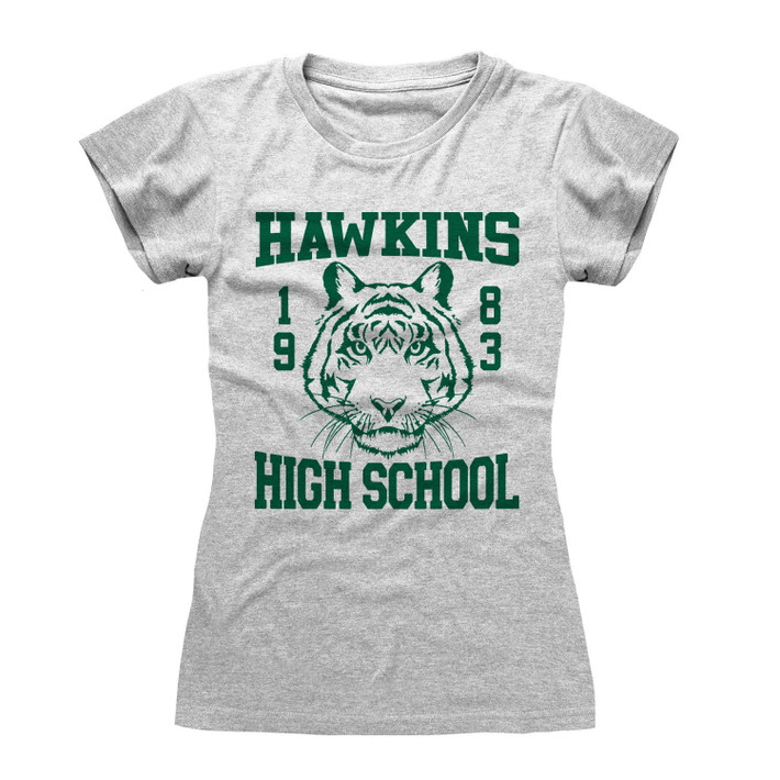 Stranger Things 'Hawkins High School' (Heather Grey) Womens Fitted T-Shirt