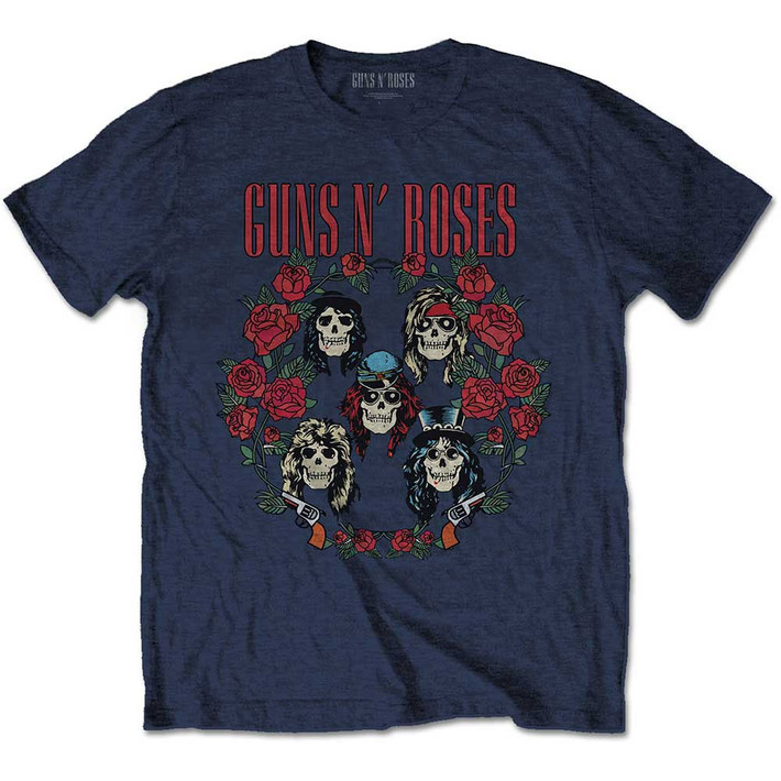 Guns N' Roses 'Skulls Wreath' (Navy) T-Shirt