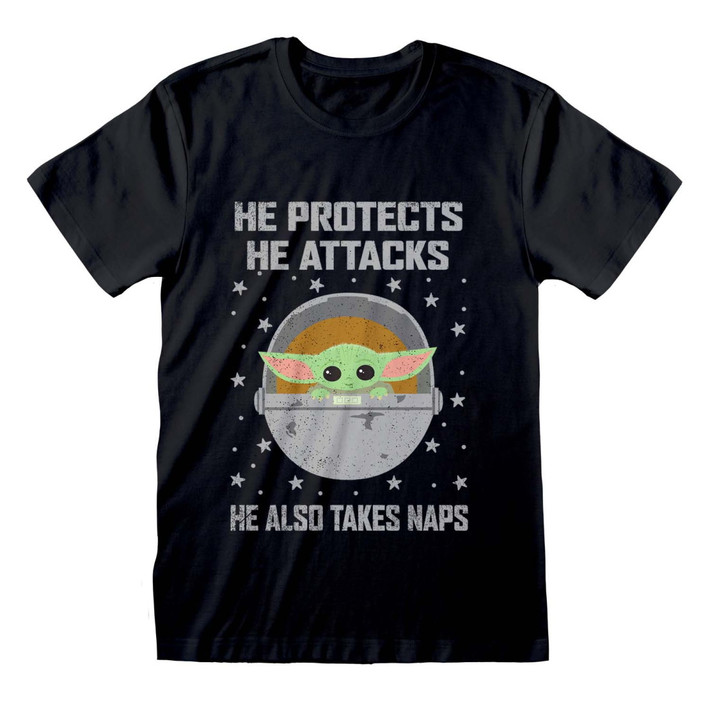 Star Wars - The Mandalorian 'Protects And Attacks' (Black) T-Shirt
