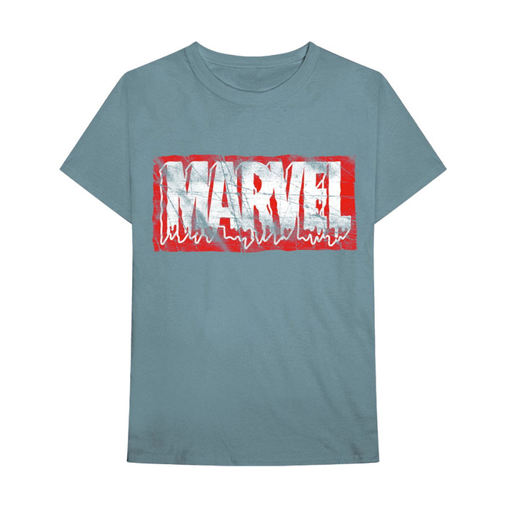Marvel Comics 'Distressed Dripping Logo' (Blue) T-Shirt
