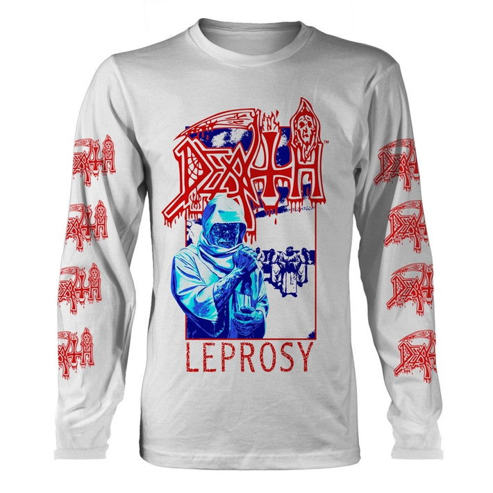 Death 'Leprosy Posterized' (White) Long Sleeve Shirt - Ultrakult Clothing