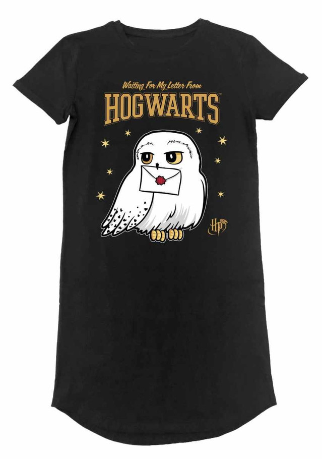 Harry Potter 'Hogwarts Letter' (Black) Womens T-Shirt Dress