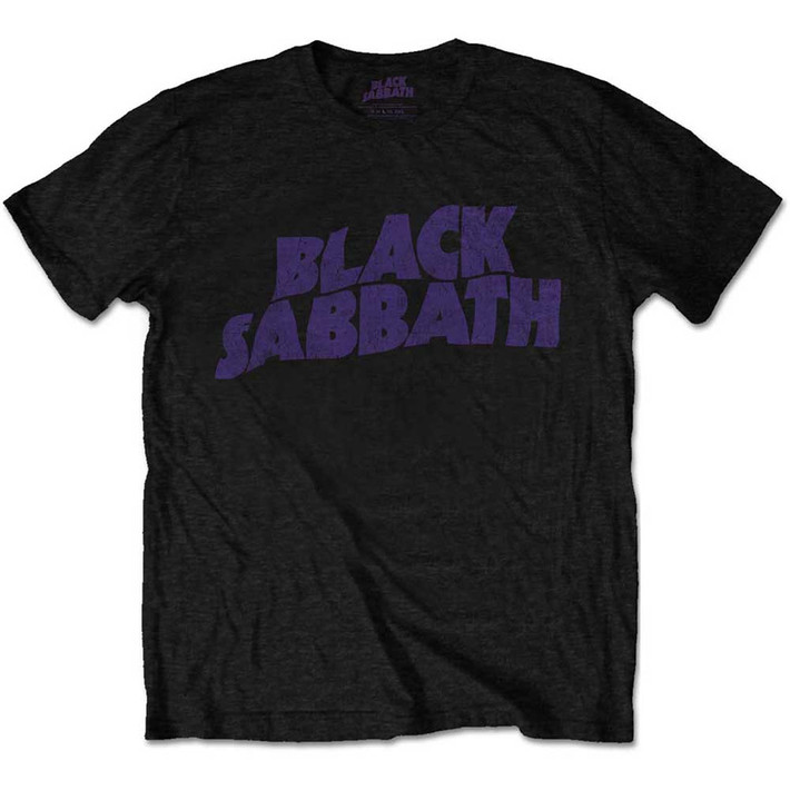 Black Sabbath 'Wavy Logo Vintage' (Black) T-Shirt (Plus Sizing)