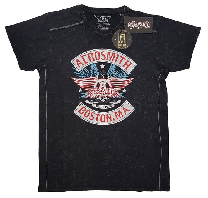 Aerosmith 'Boston Pride' (Black) Snow Wash T-Shirt