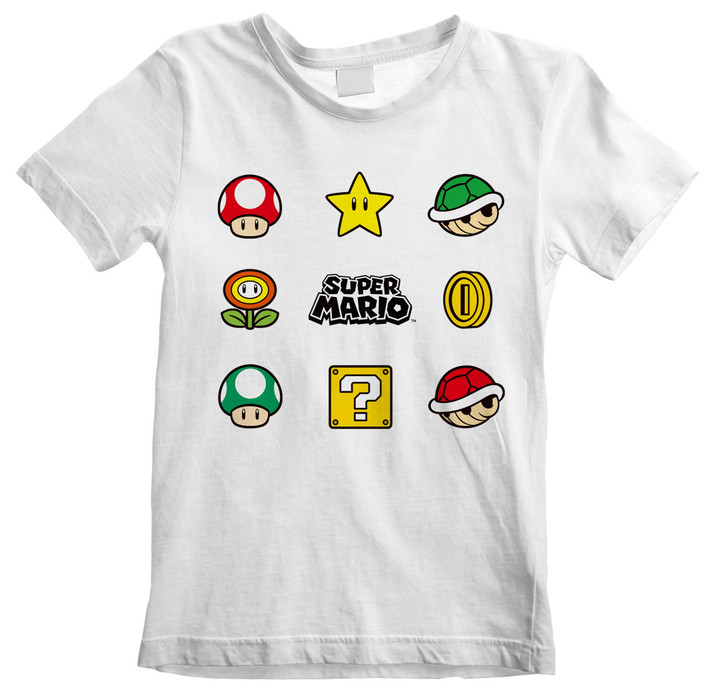 Nintendo Super Mario 'Items' (White) Kids T-Shirt