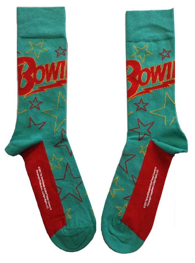David Bowie 'Stars Outline' (Green) Socks (One Size = UK 7-11)