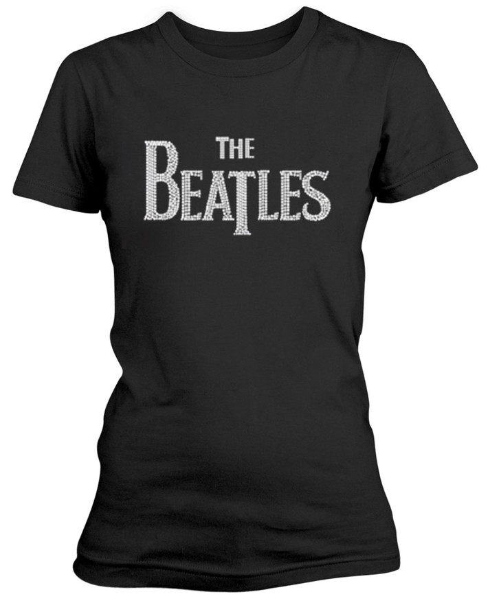 The Beatles 'Drop T Logo Diamante' (Black) Womens Fitted T-Shirt