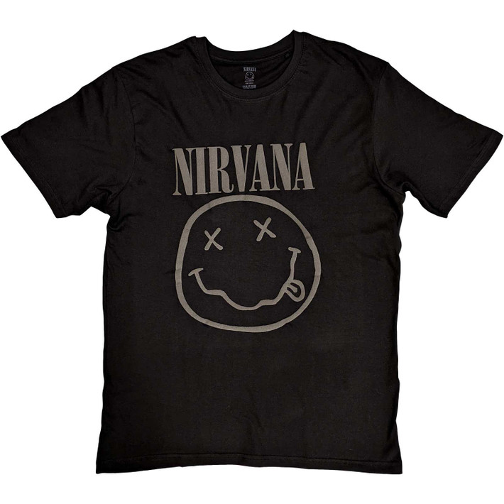 T-shirt Slim Femme Nirvana 'Smiley Logo' Noir - Coton, Manches Courtes - Neuf Avec étiquettes
