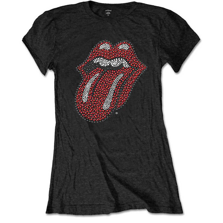 The Rolling Stones 'Classic Tongue Diamante' (Black) Womens Fitted T-Shirt